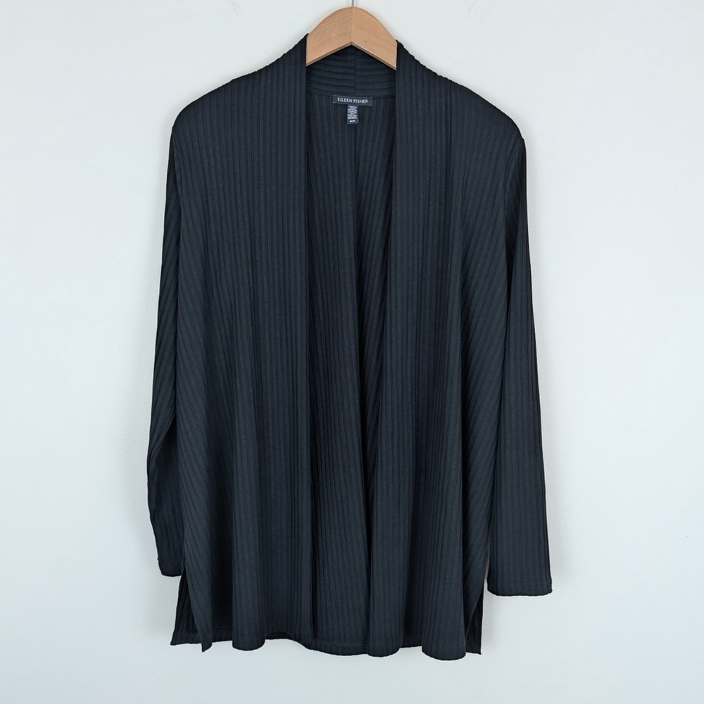 Eileen Fisher Open Front Stretch Cardigan  - Black